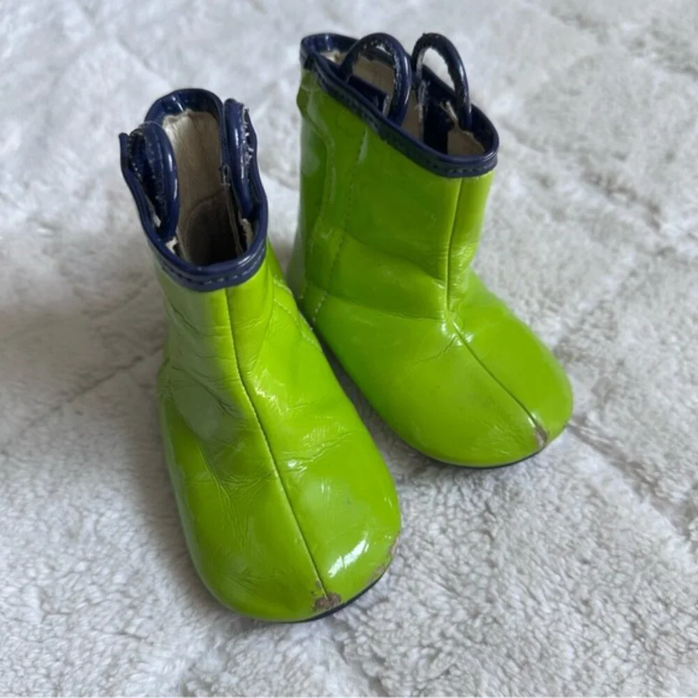 Robeez | Green and Blue Slicker Velcro Rain Boots | Size 6-9 Months